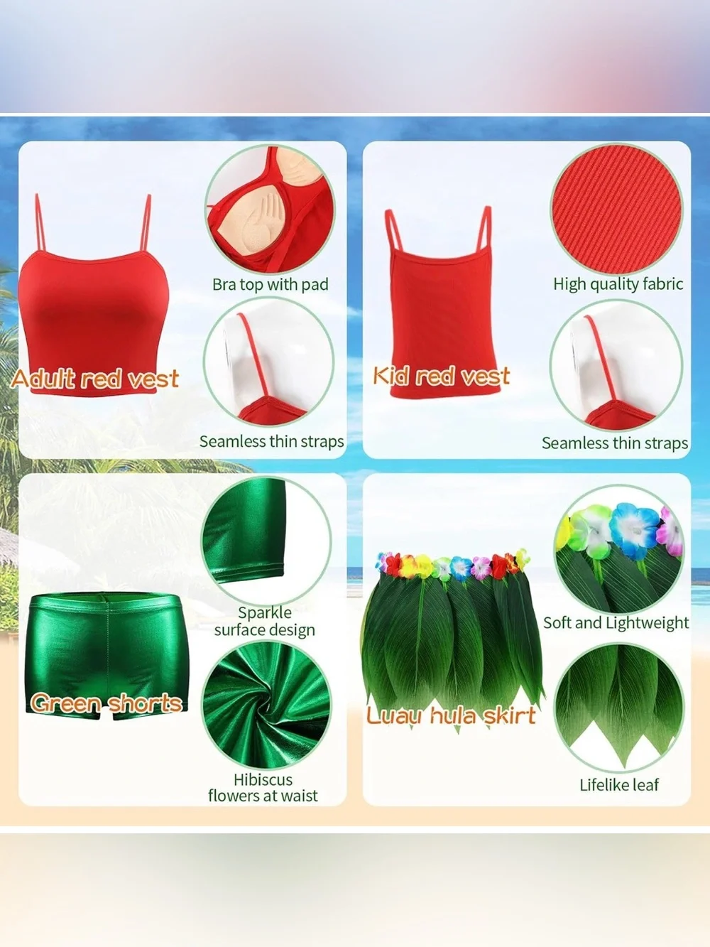 NWT 7 Pcs Leaf Hula Luau Hawaiian Costume size 4-6 years